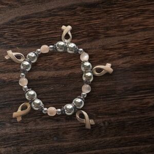 Vintage Silver and Cream Ribbon Charm Bracelet